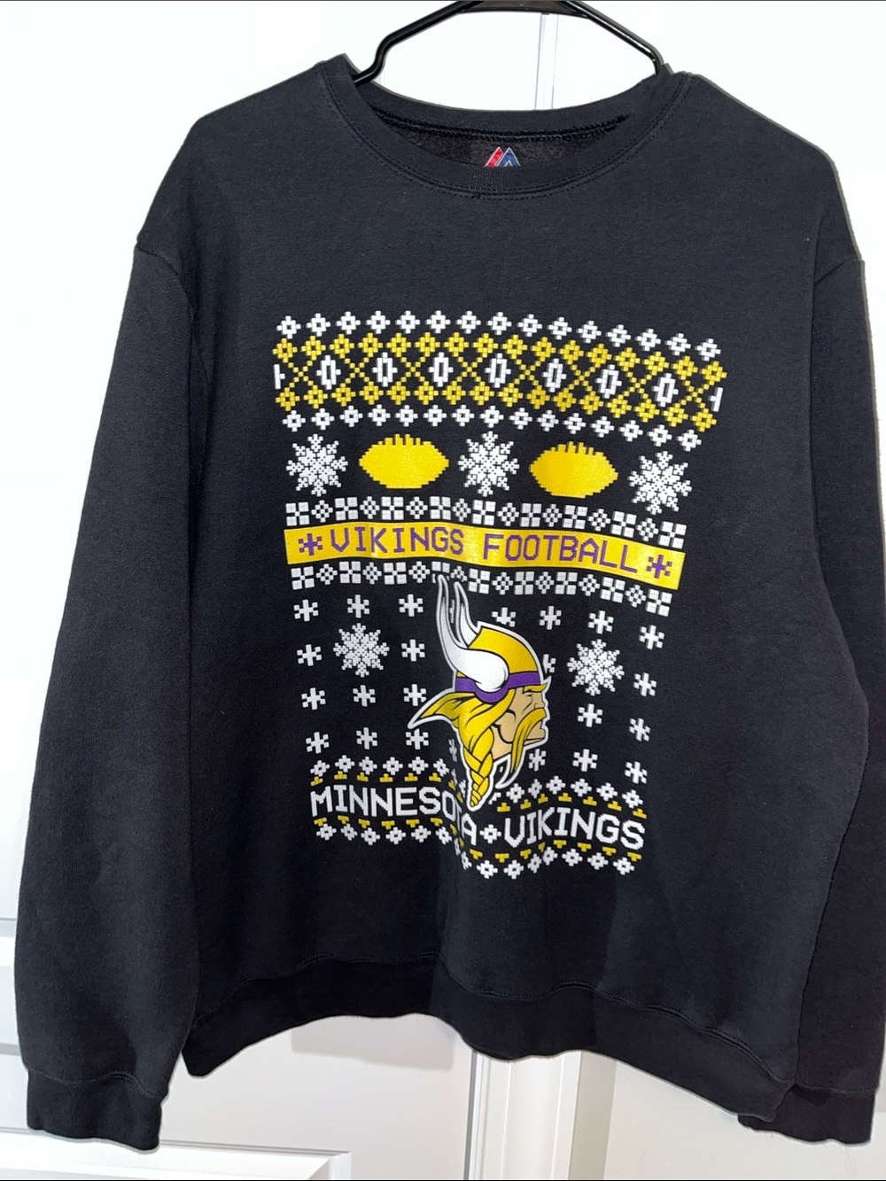 Vintage Minnesota SKOL Vikings NFL Football Snowflake Winter Fleece Sweatshirt
